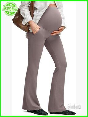 Maternity Flare Leggings with Pockets Over Belly Yoga Pregnancy Work Pants